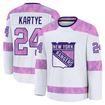 Men's Tye Kartye New York Rangers 2024 Hockey Fights Cancer Practice Jersey - White Premium