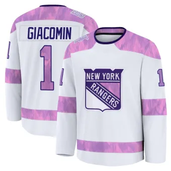 Youth Eddie Giacomin New York Rangers 2024 Hockey Fights Cancer Practice Jersey - White Premium